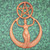 Crescent Moon Goddess wood carving by Signs of Spirit. Primative Goddess figure standing within a crescent moon, points up. Arms uplifted, touching the Crescent Moon and a Pentacle above.