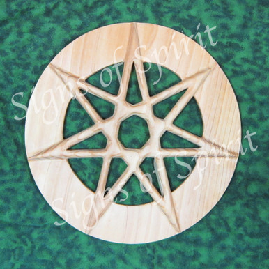 Fairy Star of Enchantment Wide Band Wood Carving, Encircled Elven Star, 7  Pointed Celtic Fae symbol, Pagan Wiccan Altar Kabbalah
