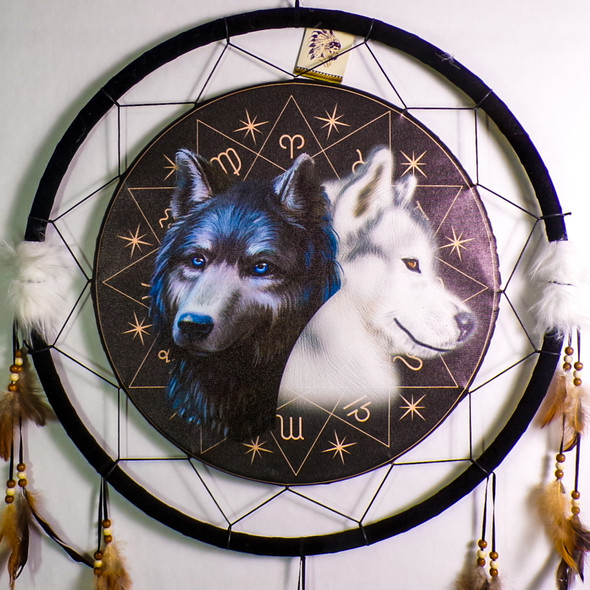 24" Zodiac Dreamcatcher with Wolves