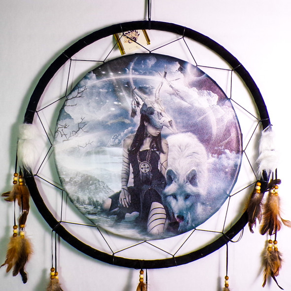 24" Dreamcatcher with Skull Maiden + Wolf