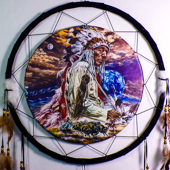 24" 'The Last Reservation' Dreamcatcher with Native American by Bruce Jakofka