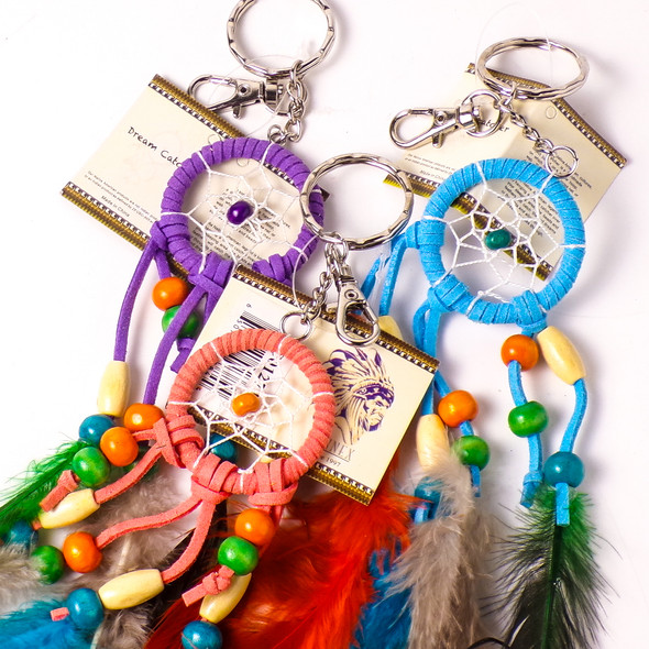 1.5" Multi-Color Dreamcatcher Keychains - Assorted 12ct