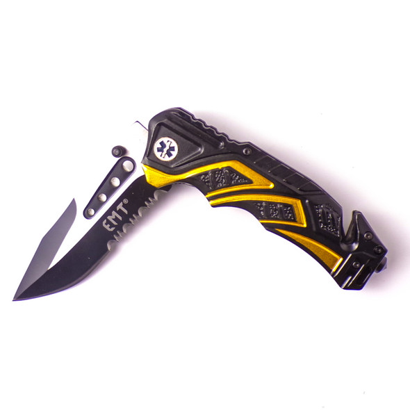 Black/Gold Tactical EMT Rescue Knife