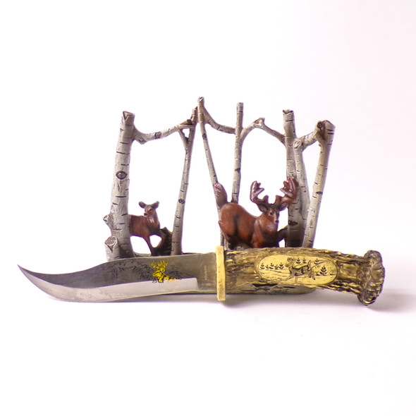 Engraved Deer Knife and Figurine Set