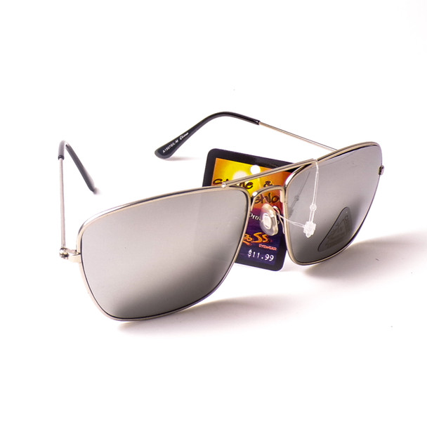 Square Silver Mirror Metal Sunglasses - 3 Pack