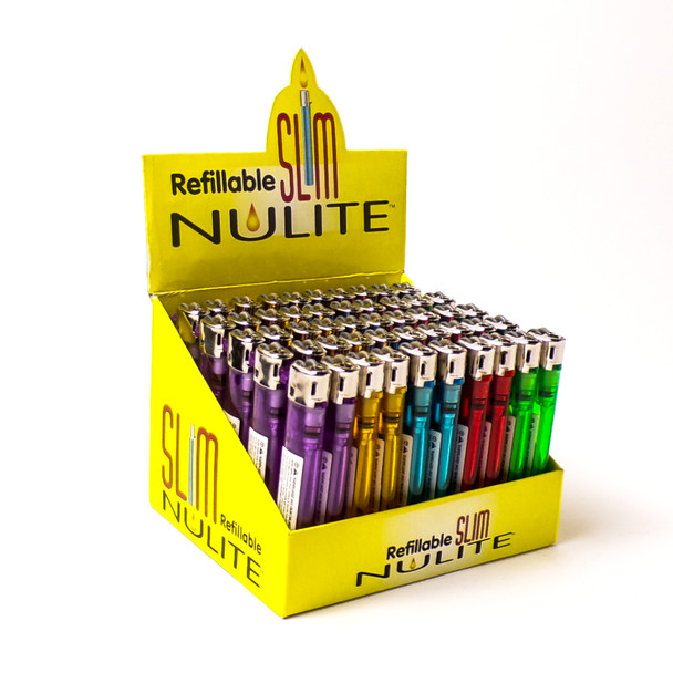 Nulite Refillable Slim Lighters - 50ct Tray