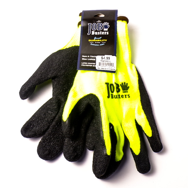 Job Busters Hi-Viz Yellow Latex Coated Work Gloves - 6ct