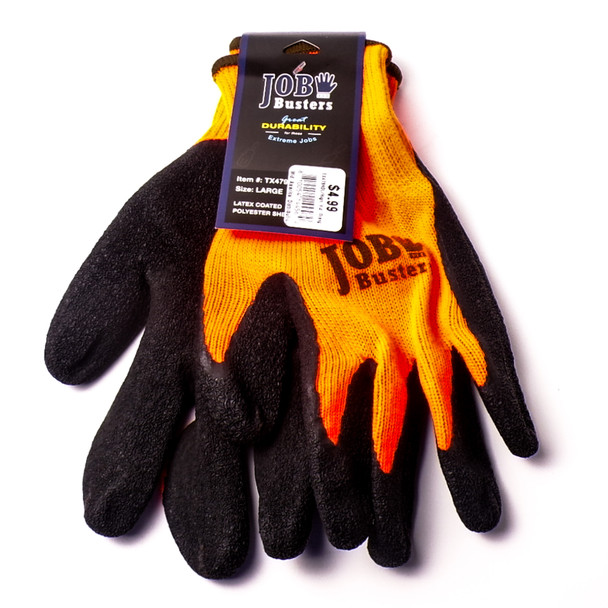 Job Busters Hi-Viz Orange Latex Coated Work Gloves - 6ct