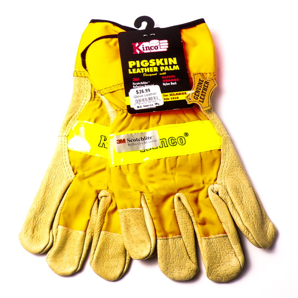 Reflective Pigskin Leather Safety Orange Work Gloves - 6ct
