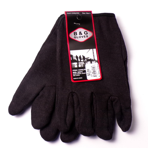 Men's Ramie Brown Jersey Open Cuff Work Gloves - 6ct