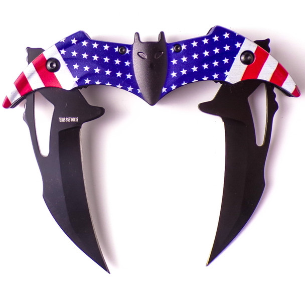American Flag Double-Blade Batman Knife