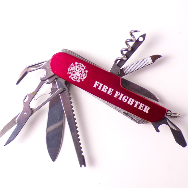 Red Firefighter Multi-Tool Utility Pocket Knife