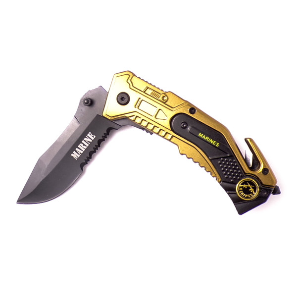 Gold and Black Marines Tactical Rescue Knife