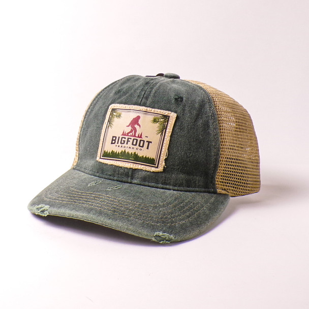 Bigfoot Trading Co. Trucker Cap with Rum Square Patch - Dark Forest/Khaki - 6ct