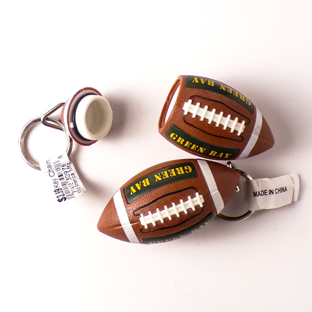 Football Shaped Green Bay Pill Holder Keychain - 6ct