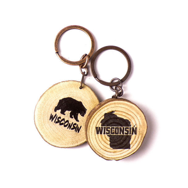 Branded Wood Wisconsin Keychain - 12ct