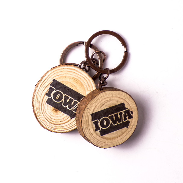 Branded Wood Iowa Keychain - 12ct