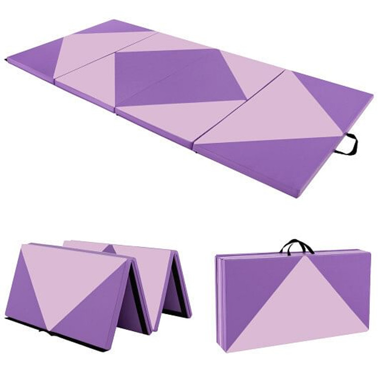 8 Feet PU Leather Folding Gymnastics Mat with Hook and Loop Fasteners-Pink & Purple - Color: Pink & D681-FH10092ZS