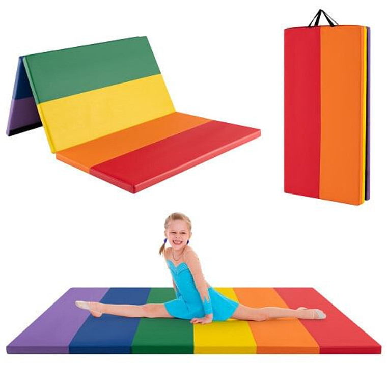 PU Leather Tri-Folding Gymnastics Tumbling Mat with Carrying Handles for Kids - Color: Multicolor D681-FH10115