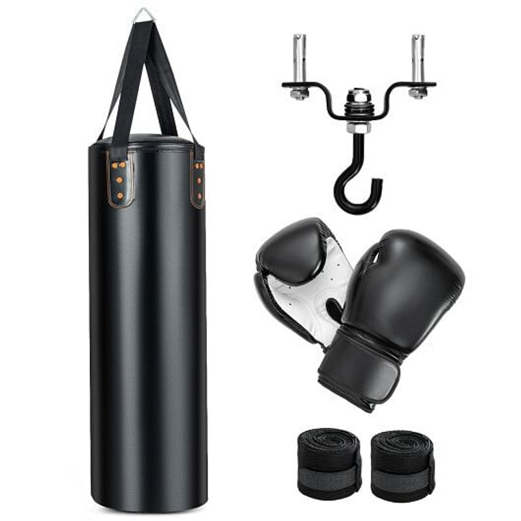 4-In-1 Hanging Punching Bag Set with Punching Gloves and Ceiling Hook - Color: Black D681-SP38033