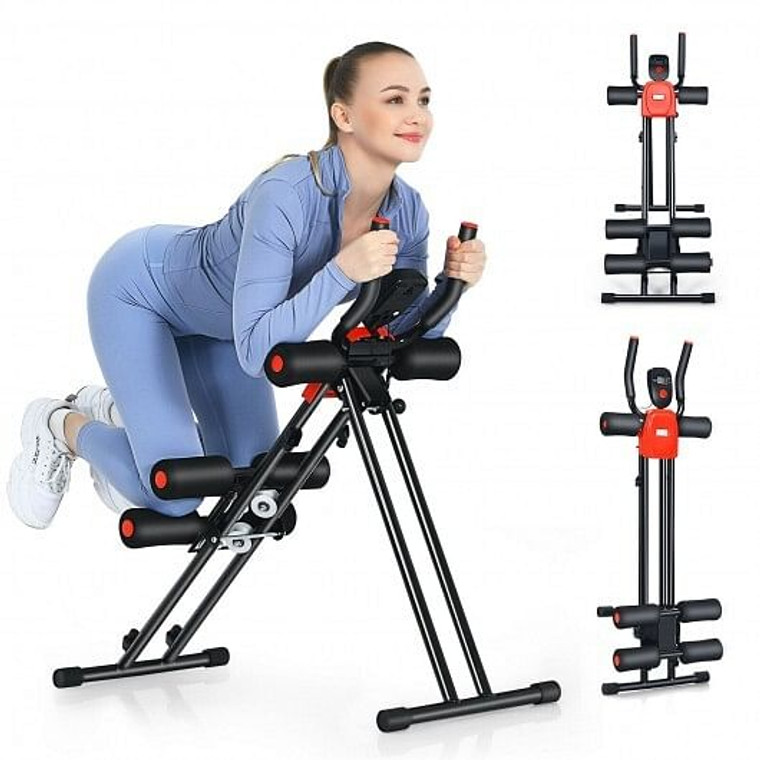 Foldable Adjustable Core Abdominal Trainer with 3 Adjustable Resistance and LCD Display - Color: Bl D681-FH10027