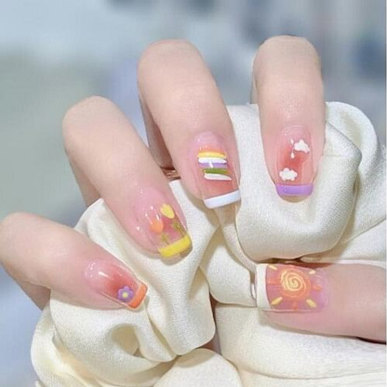 Cute Fashion Rainbow and Sun Cartoon Detachable Manicure Sheet Fake Nail Wholesale Nail Stickers A392-nstr0004