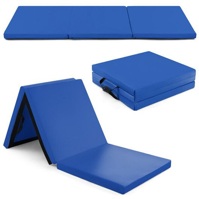 6 x 2 FT Tri-Fold Gym Mat with Handles and Removable Zippered Cover-Dark Blue - Color: Dark Blue D681-FH10093NY
