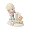 Front left view of Precious Moments Growing in Grace Age 11 Blonde Girl with Ice Cream and Puppy Figurine, 154038.