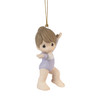 Front right view of Precious Moments Brunette Girl Gymnast Ornament, 211036.