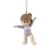 Front left view of Precious Moments Brunette Girl Gymnast Ornament, 211036.