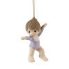 Front view of Precious Moments Brunette Girl Gymnast Ornament, 211036.