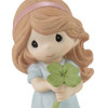 Close-up view of Precious Moments Brunette Girl with Four-Leaf Clover Figurine, 213007.