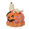 Front left view of Snoopy Laying on Carved Pumpkin Peanuts by Jim Shore Figurine, 6008966.