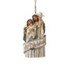 Front view of Heartwood Creek White Woodland Holy Family Christmas Ornament by Jim Shore, 6007932.