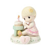 Front view of Precious Moments Growing in Grace Blonde Girl Age 1 with Birthday Cake Figurine, 142010.