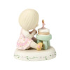 Back view of Precious Moments Growing in Grace Blonde Girl Age 1 with Birthday Cake Figurine, 142010.