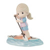 Front left angle view of the Precious Moments 'Perfectly Balanced' Paddleboarder Blonde Girl Figurine, 223004.