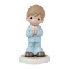 Front view of the Precious Moments 'Blessings on Your First Communion' Brunette Hair / Medium Skin Boy Figurine, 222022E.