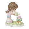 Back view of the Precious Moments 'All Things Grow With Love' Brunette Girl Garden Figurine, 222014.