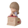 Front left angle view of the Precious Moments 'When Life Gets Too Hard' Brunette Hair Medium Skin Praying Spanish Girl Figurine, 223006E.