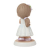 Back view of the Precious Moments 'Blessings On Your Communion' Brunette / Medium Skin Girl Figurine, 222021E.