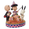 Front right angle view of the Peanuts by Jim Shore Peanuts Gang Halloween Surprises Lighted Figurine, 6013037.