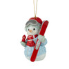 Front left angle view of the Precious Moments 'Tis the Ski-son 14th Annual Snowman Series Christmas Ornament, 231016.