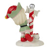 Back view of the Precious Moments Greetings From North Pole 8th Annual Elf Series Figurine, 231013.