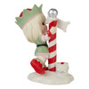 Right side view of the Precious Moments Greetings From North Pole 8th Annual Elf Series Figurine, 231013.