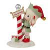 Front view of the Precious Moments Greetings From North Pole 8th Annual Elf Series Figurine, 231013.