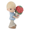 Front right angle view of the Precious Moments 'My Love For You Continues to Grow' Blonde Boy Figurine, 212002.