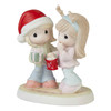 Front left angle view of the Precious Moments Christmas Girlfriends Figurine - You're a Deer Friend, 231040.