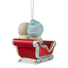 Rear angle view of the Precious Moments Couple in Christmas Sleigh Ornament, 231034.