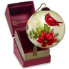 Satin-lined gift box view of the Precious Moments Ne'Qwa 'Winter Medley' Cardinal Christmas Ornament, 7221129.